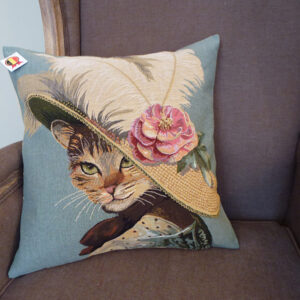 Coussin Chat Chapeau & Plumes -- 45x45cm-10558