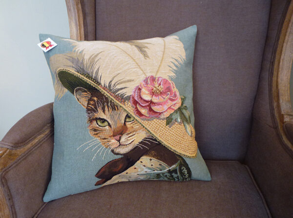 Coussin Chat Chapeau & Plumes -- 45x45cm-10558